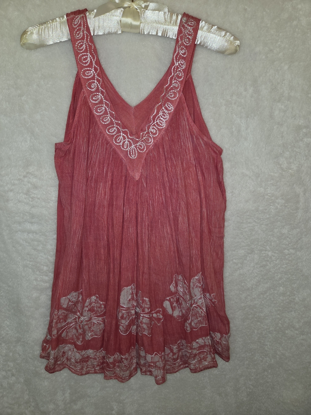 India Boutique Red V-Neck Embroidered Tank Top